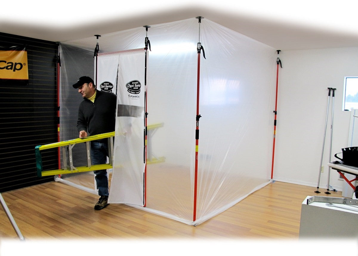 FastCap 3rd Hand Magnetic Dust Barrier Door System in use with FastCap 3rd Hand, creating instant dust barrier doors