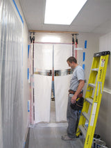 FastCap 3rd Hand Magnetic Dust Barrier Door System in use with magnetic attachment