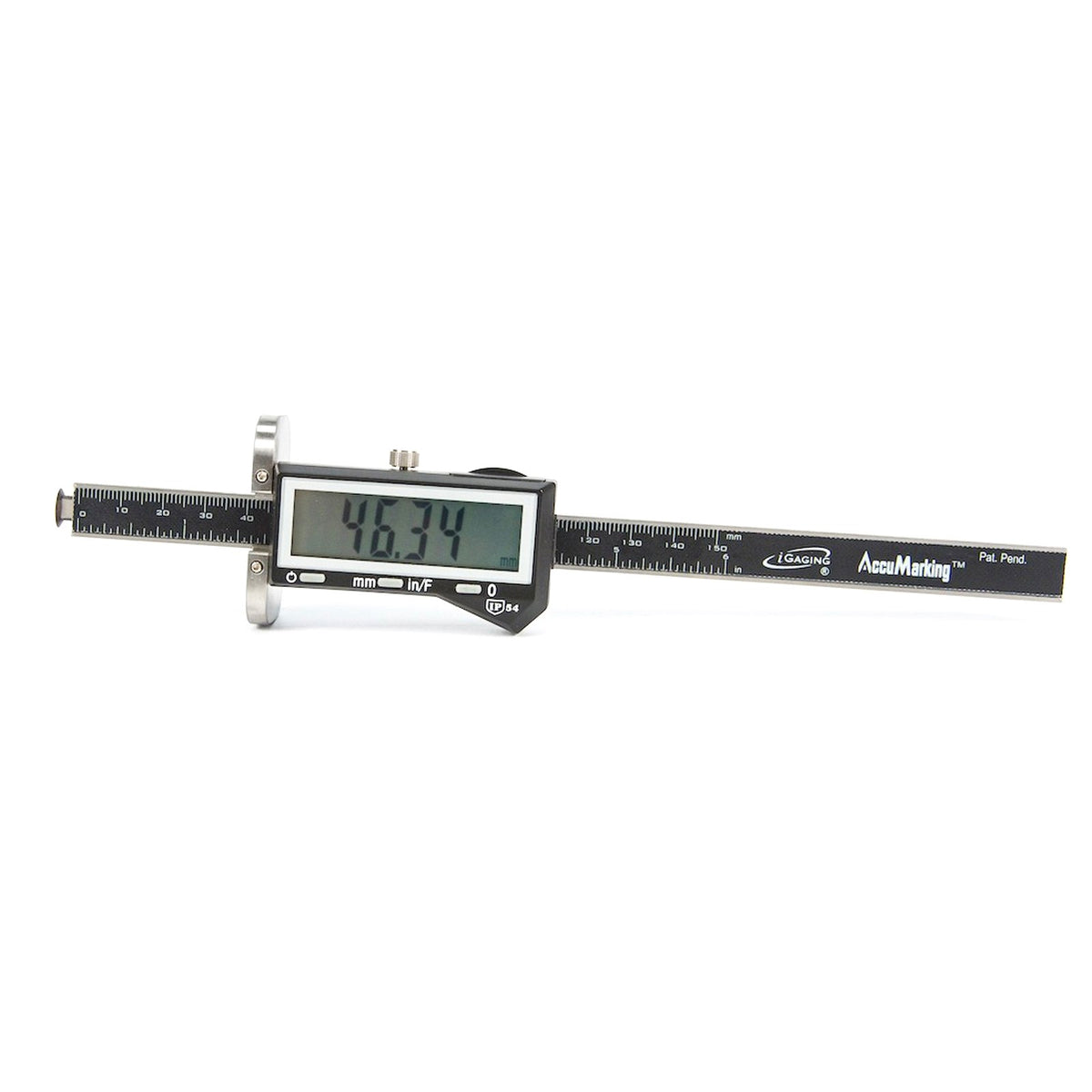 iGaging Digital Wheel Marking Gauge showing bevelled wheel cutter for precise marking