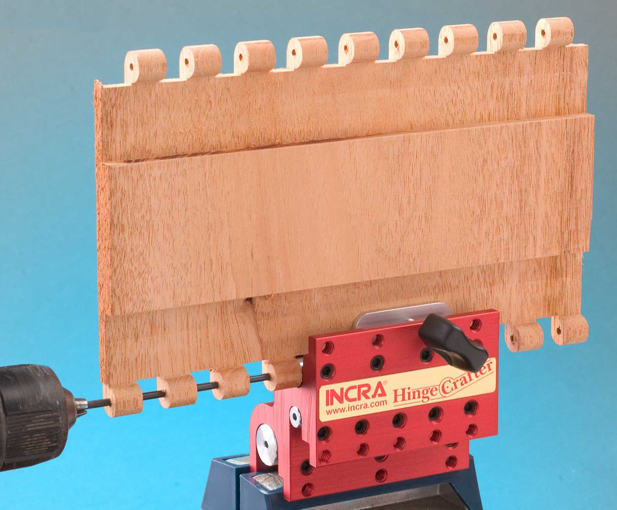 Incra HingeCrafter Jig demonstrating precise hinge installation on wooden cabinet