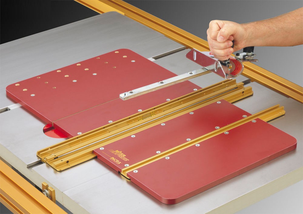 Incra Mitre Express Universal Sled System on table saw, Dock Lock feature shown