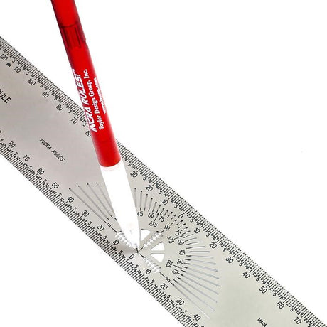 INCRA Precision Centre Rule with Protractor, 300mm Metric, micro-fine marking holes, built-in protractor, guide slots at intervals