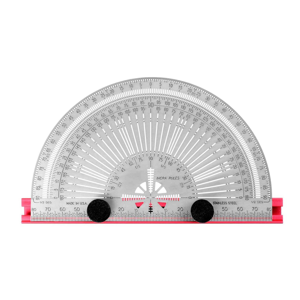INCRA Precision Protractor with T-Bar and Extra Long Guide Slots, 160mm - Close-up of guide slots for precise angle measurement