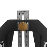 Milescraft DepthGauge showing metal scale in millimetres and inches on table saw throat