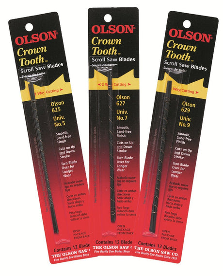 Olson Crown Tooth Scroll Saw Blades in action with unique tooth design for precise cuts