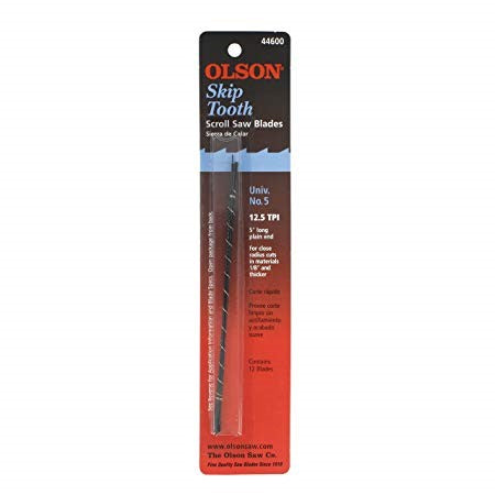 Olson Skiptooth Pinless Scroll Saw Blades, ideal for reducing heat with every second tooth skipped