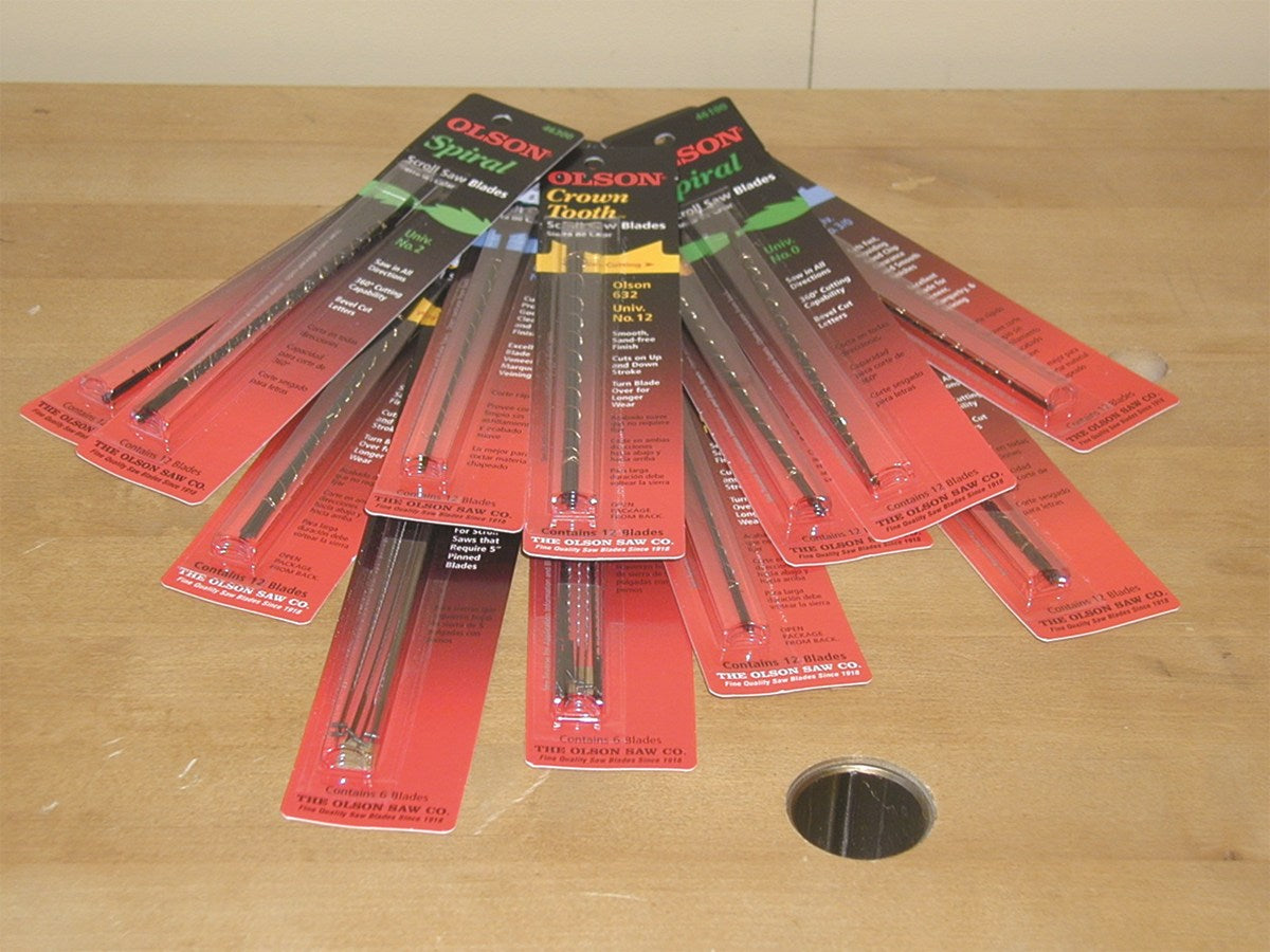Olson Metal Cutting Scroll Saw Blades 20TPI UN 12 in use on a woodworking project