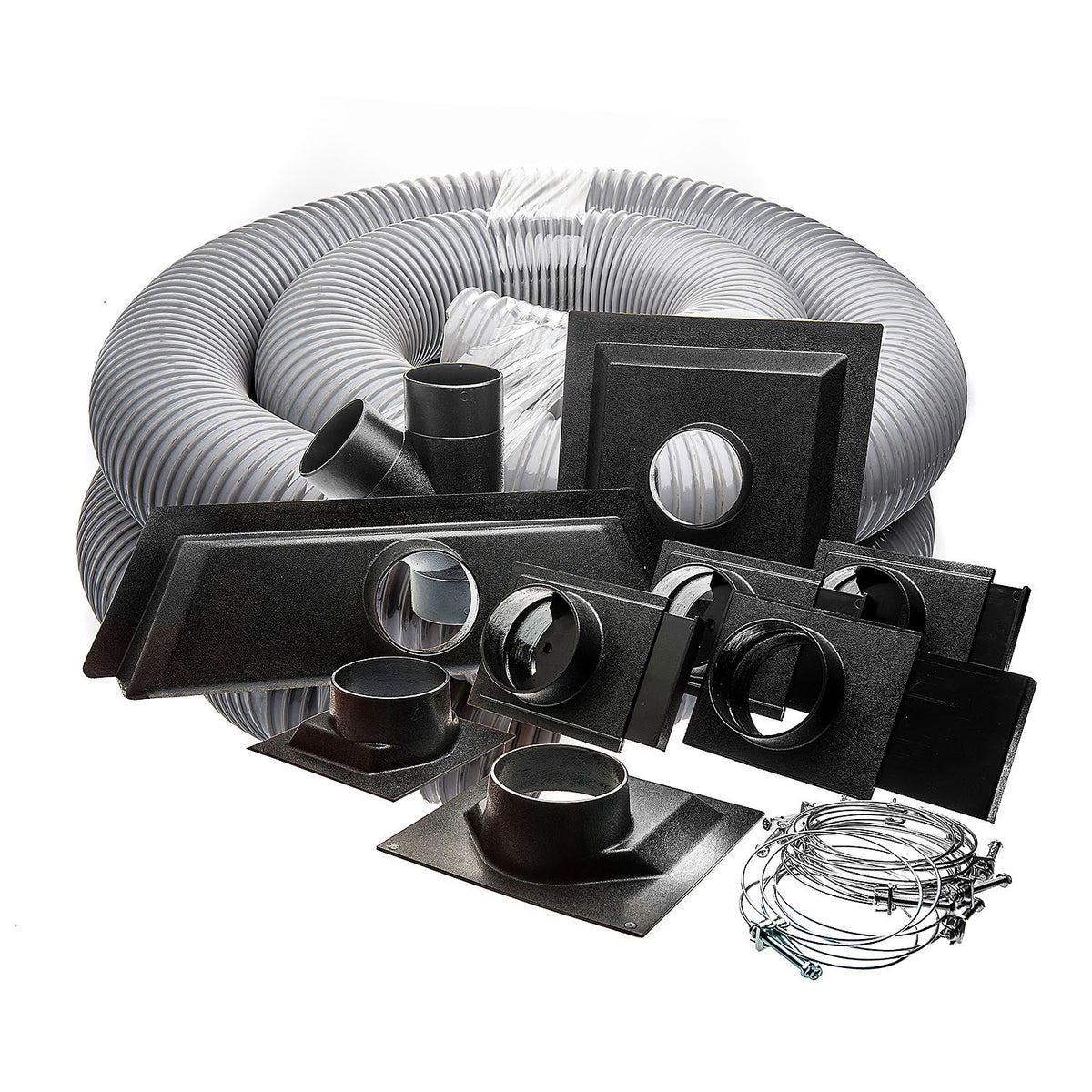 Sherwood 4in Dust Extraction Starter Kit with Connectors, Hose, Blast Gates, Clamps in workshop setting