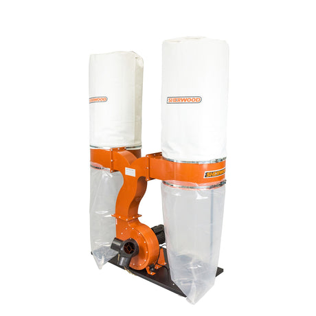 Sherwood 3HP Dust Extractor with Twin Needle Felt Filter Bags in Workshop Setting