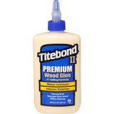 Titebond II Premium Water Resistant Glue in yellow bottle with product label