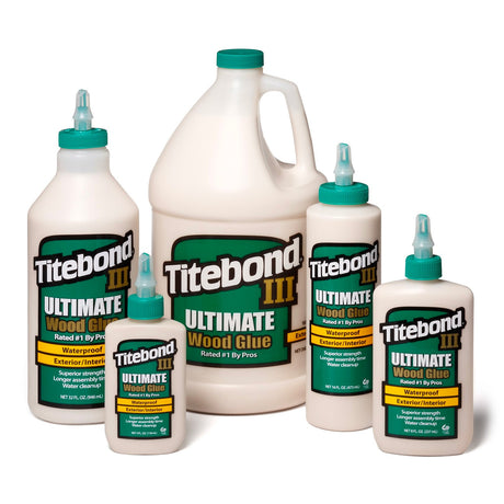 Titebond III Ultimate Waterproof Glue PVA Yellow Aliphatic Resin container with product label