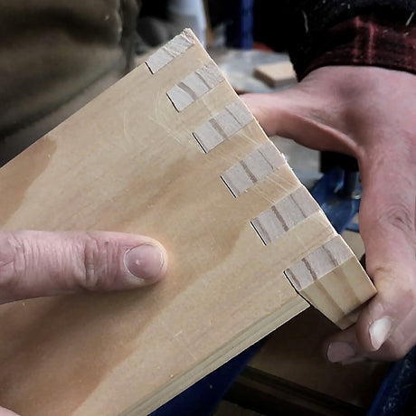 Baladonia 1/4in Box Joint Template for 12in Dovetail Jig on timber, showcasing elegant joint appearance