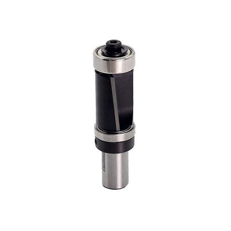 Torquata Dual-Bearing Flush Cut Trim Router Bit in action with top and bottom bearing guides