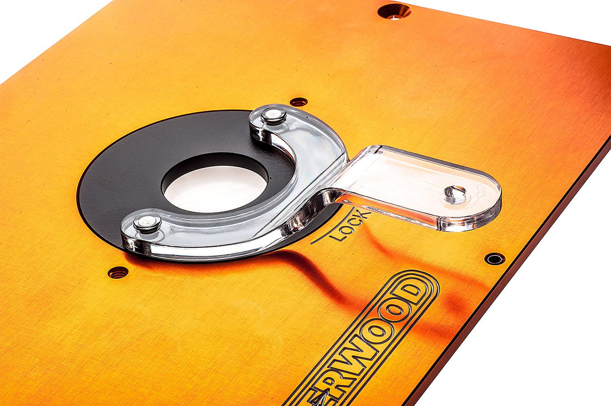 Sherwood Router Mounting Plate Aluminium on woodworking table