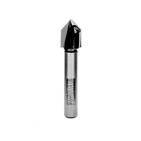 Torquata Chamfer V-Groove Router Bits creating precise grooves with 45° walls or chamfering edges