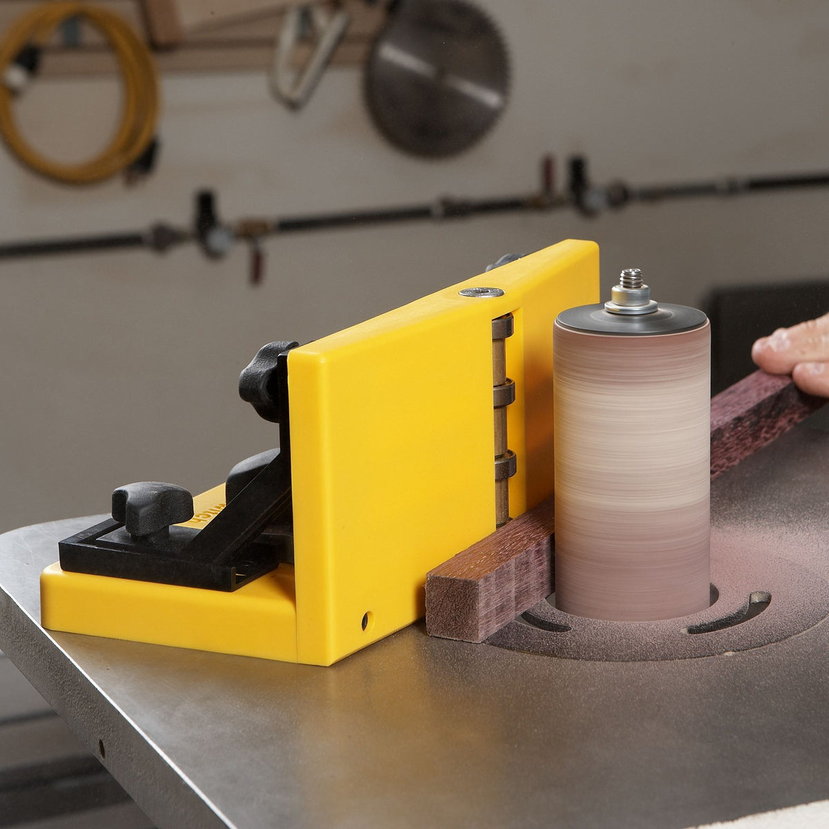Magswitch Magnetic Resaw Roller Fence Guide in use with Magswitch Workholding System