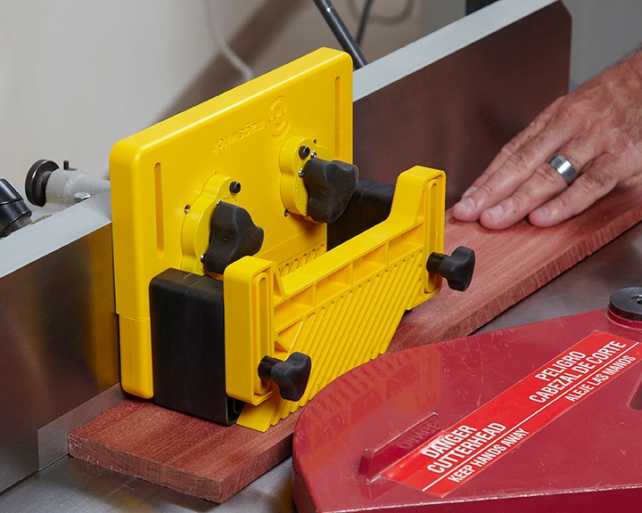 Magswitch stackable featherboard risers in use with multiple featherboards