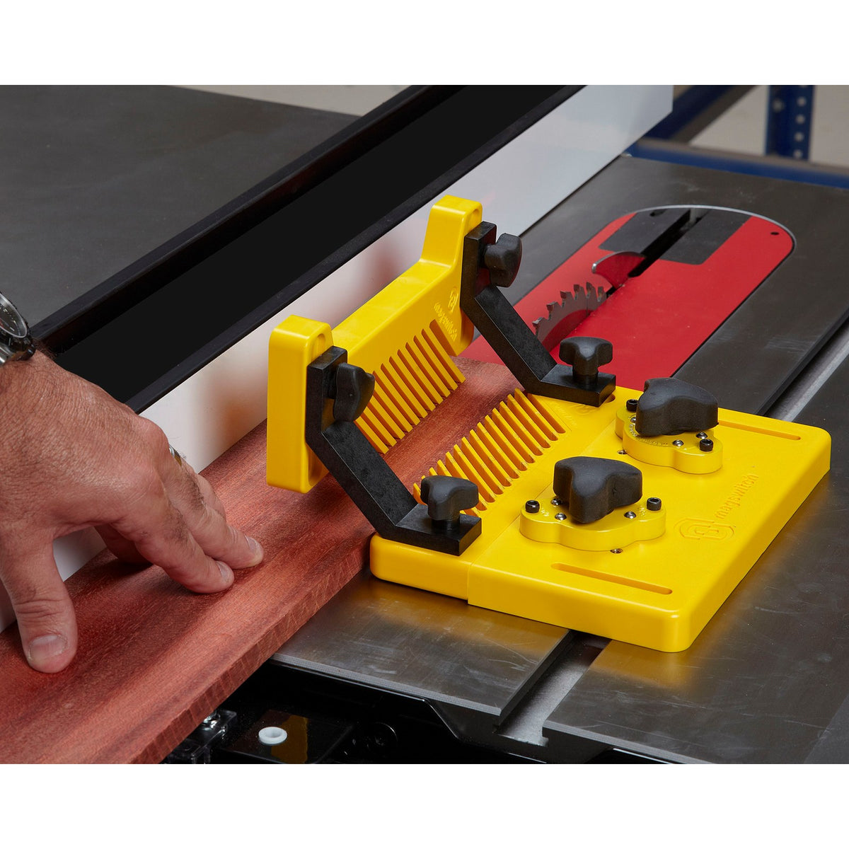 Magswitch Reversible Magnetic Featherboard Starter Kit in use on woodworking project