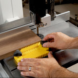 MagSwitch Universal Magnetic Featherboard for Cast Iron Machine Tables angled view on cast iron fence