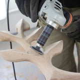 Arbortech Contour Sander in action on woodwork with M14 thread attachment and sanding discs