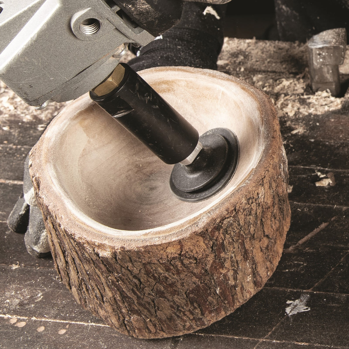 Arbortech Random Orbital Contour Sander Attachment in action on detailed woodwork