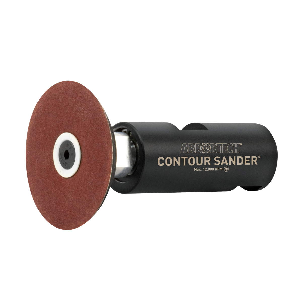 Arbortech Contour Sander attachment for M14 angle grinder with sanding discs in action
