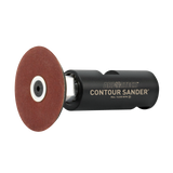 Arbortech Contour Sander attachment for M14 angle grinder with sanding discs in action