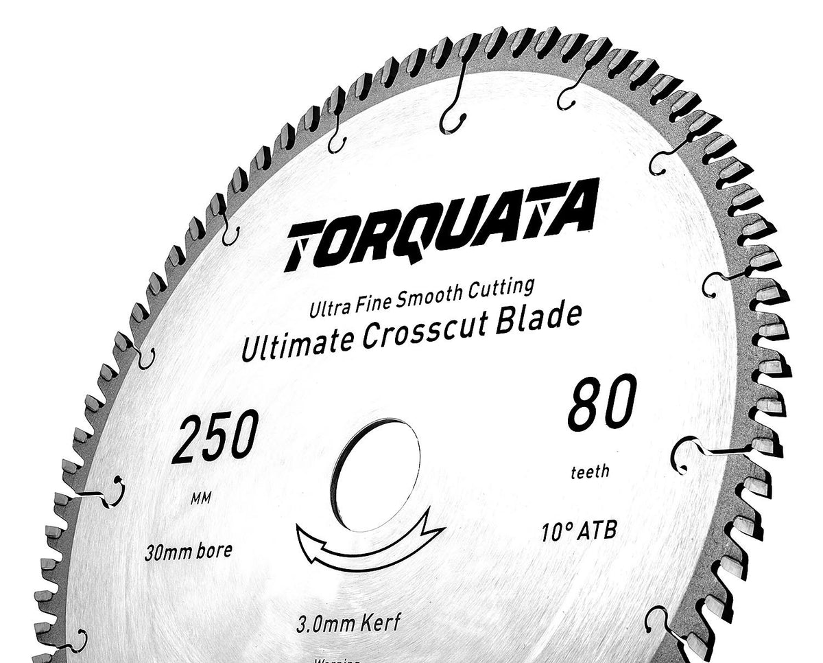 Torquata 250mm fine cut-off circular saw blade for precise table saw cuts in Australian-made quality
