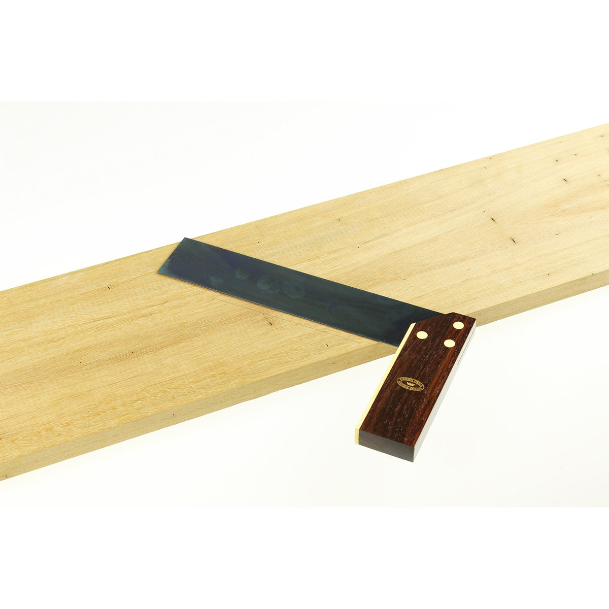 Crown Try Square 225mm Rosewood Brass Handle angled view - Australian woodworking tool with stable Rosewood handle and 3mm brass strip