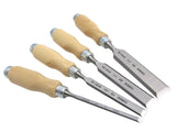 Narex Set of 4 Cabinet Chisels Bevel Edge for Wood Joinery, various sizes on white background