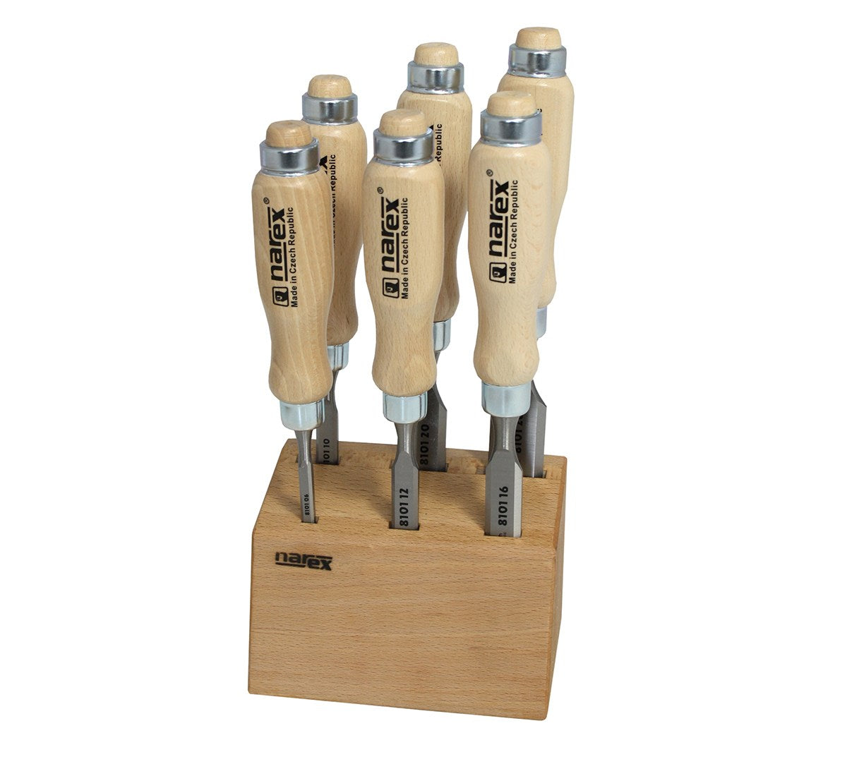 Narex Set of 6 Cabinet Chisels Bevel Edge in Wooden Block - Various Sizes for Wood Joinery