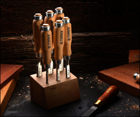 Narex Set of 6 Cabinet Chisels Bevel Edge in Block for Wood Joinery Australian Woodworking Tools Store