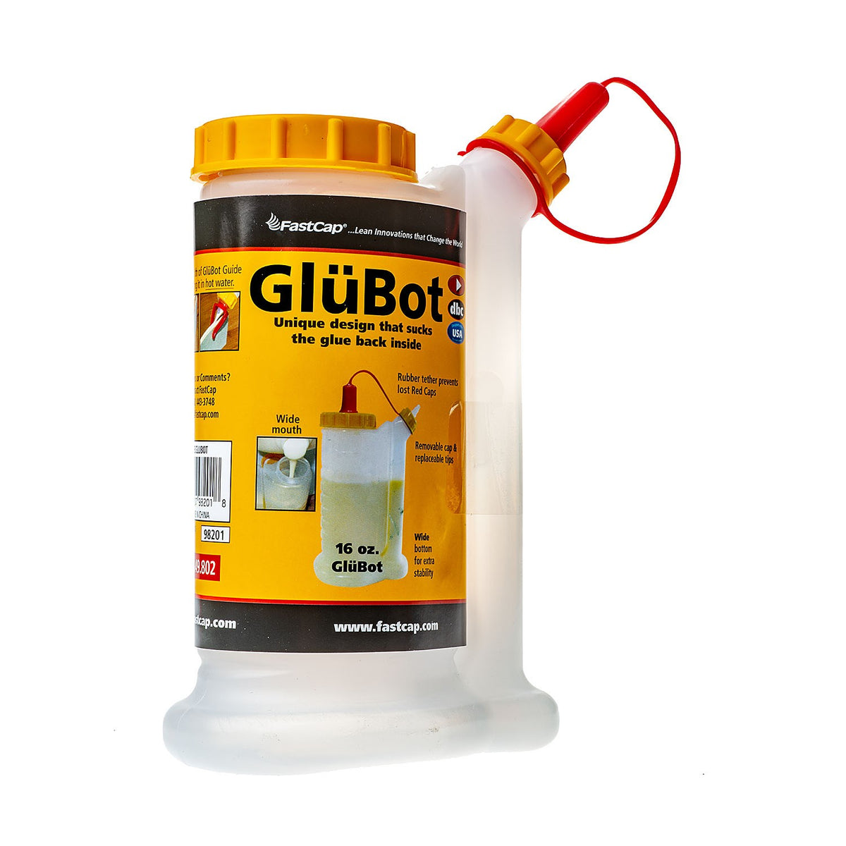 FastCap GluBot 448mL woodworking glue pot dispenser bottle angled view