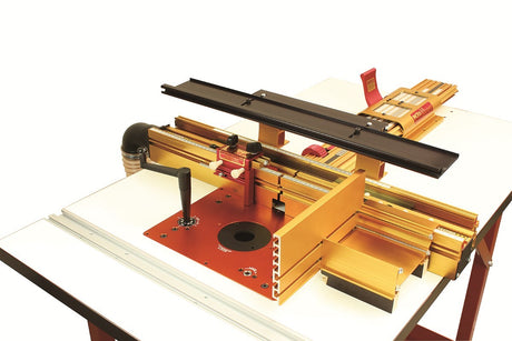 Incra LS Super System 430mm Combination Kit with Plunge Router Lift in action on a router table