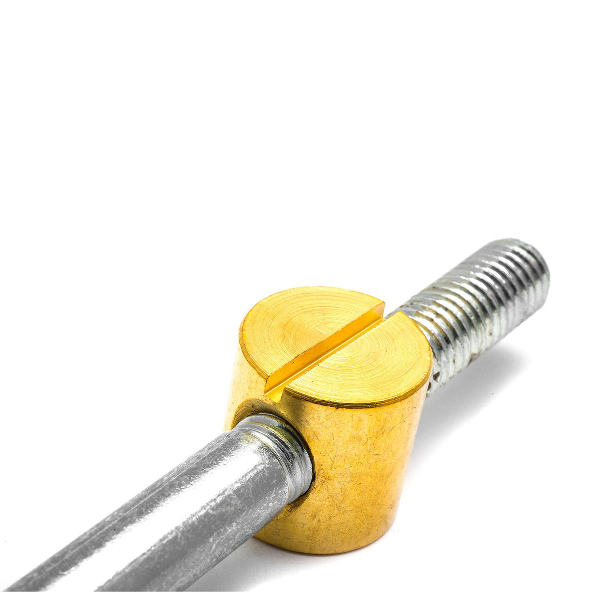 Pack of 4 Steel Workbench Assembly Bolts with Brass Nuts, detailed close-up view