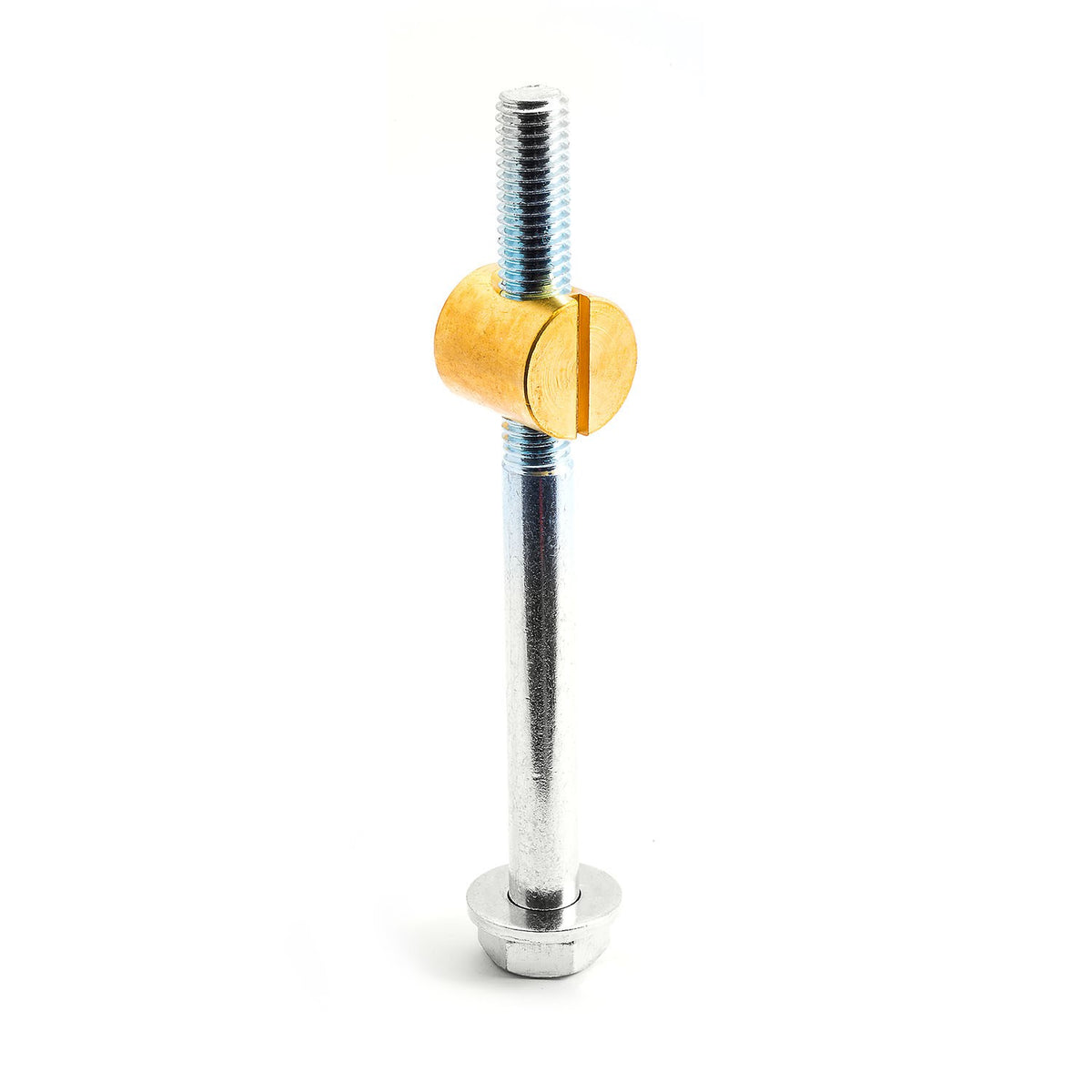 Steel workbench assembly bolts with brass nuts, ideal for DIY workbench construction