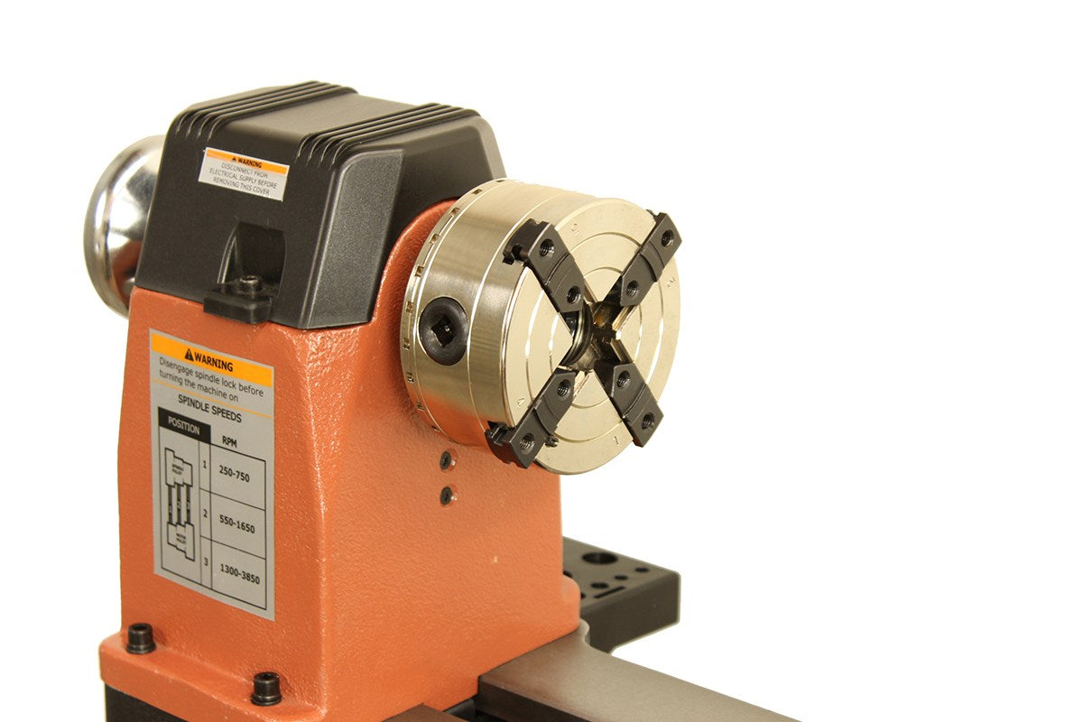 Torquata 100mm Scroll Chuck with Sliding Dovetail Jaws M40 Thread in use on a wood lathe