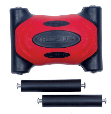 Fastcap Speed Roller Pro Laminate Roller with Rubber Wheels in use on laminate material