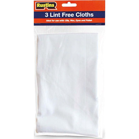 Lint-free finishing cloths 3-pack by Rustins for applying oils, waxes & polishes to timber without lint residue