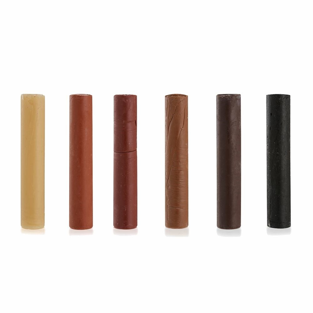 Gilly's Set of 6 Beeswax Filler Sticks in various wood tones for repairing cracks and holes on wood surfaces