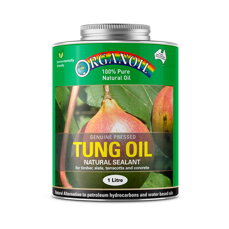 Organoil Pure Tung Oil Natural Sealant for Timber & Stone, derived from Tung tree seeds, a versatile sealant for woodworking