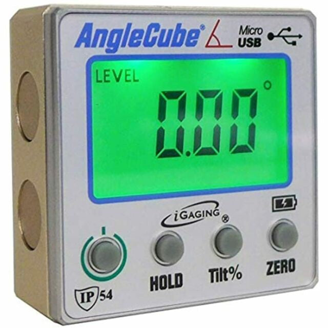 iGaging AngleCube Digital Bevel Gauge Protractor Level with precision digital sensor - angled view