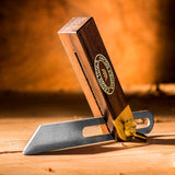 Crown Sliding Bevel 100mm Blade with Rosewood & Brass Handle, angled view showcasing tool steel blade and brass wing nut