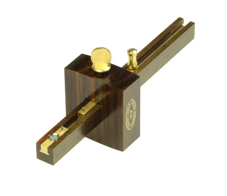 Crown Mini Mortice Gauge 110mm Rosewood & Brass woodworking tool angled view
