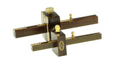 Crown Mini Mortice Gauge 110mm Rosewood & Brass, detailed view of marking pins and adjustable depth stop