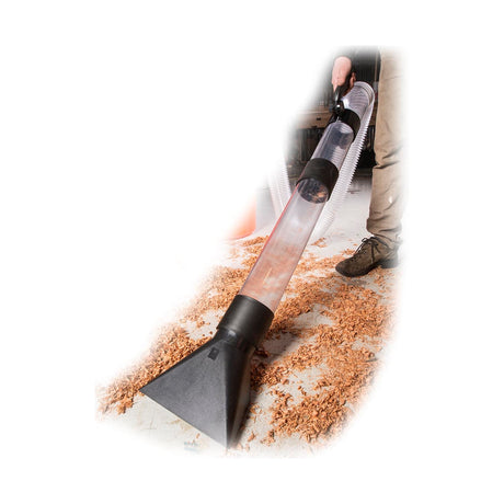 Sherwood 4in Dust Extraction Workshop Floor Vacuum Kit with 100mm Ducting, wand attachment in use
