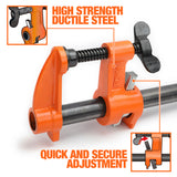 Pony Jorgensen Deep Reach Pipe Clamp with 2100mm 3/4in Pipe in use on woodworking project