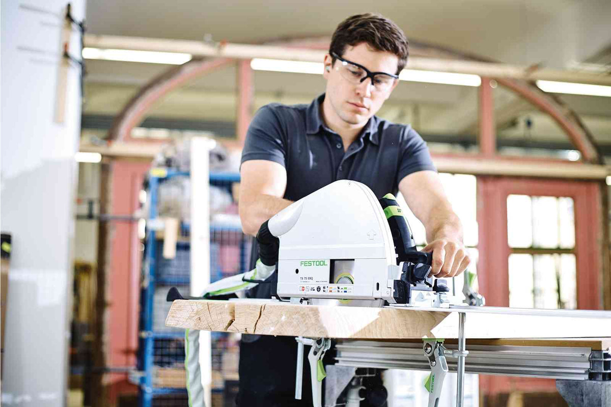 Festool TS 75 210mm Plunge Cut Circular Saw in Systainer with 1400mm Rail, showcasing precise cutting depth and lightweight design