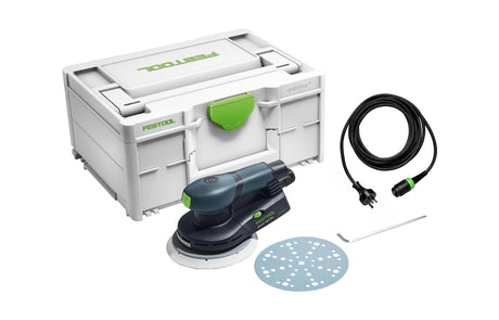 Festool ETS EC 150mm Brushless Random Orbital Sander in Systainer - Compact and efficient sanding tool in action