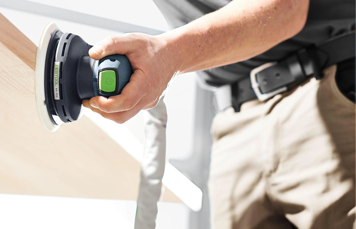 Festool 150mm Granat Abrasive Disc 48 Hole Pack of 10 in action at workbench